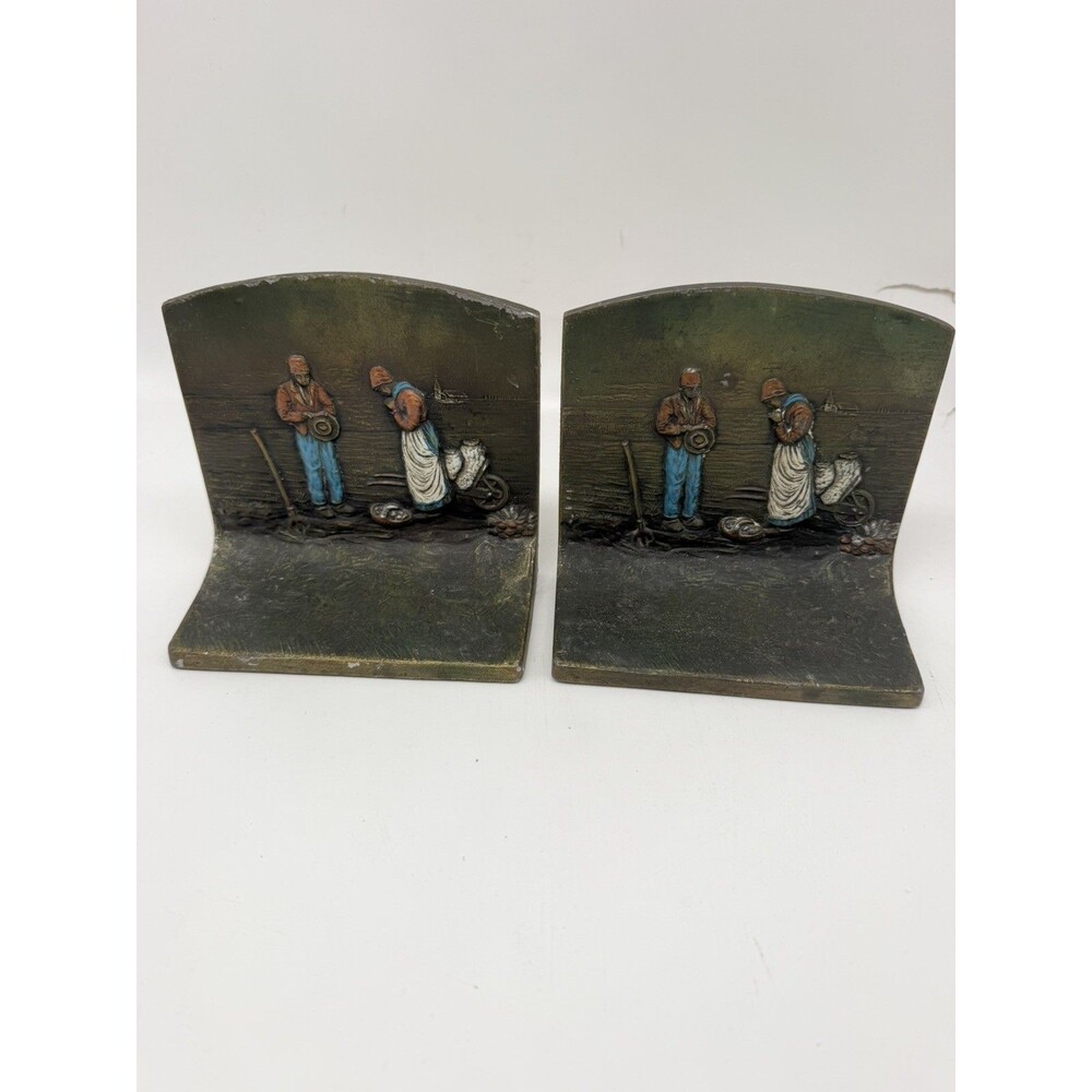 Bookends 1920s Kroheim & Oldenbusch Gleaners Heavy Polychrome Spelter Antique